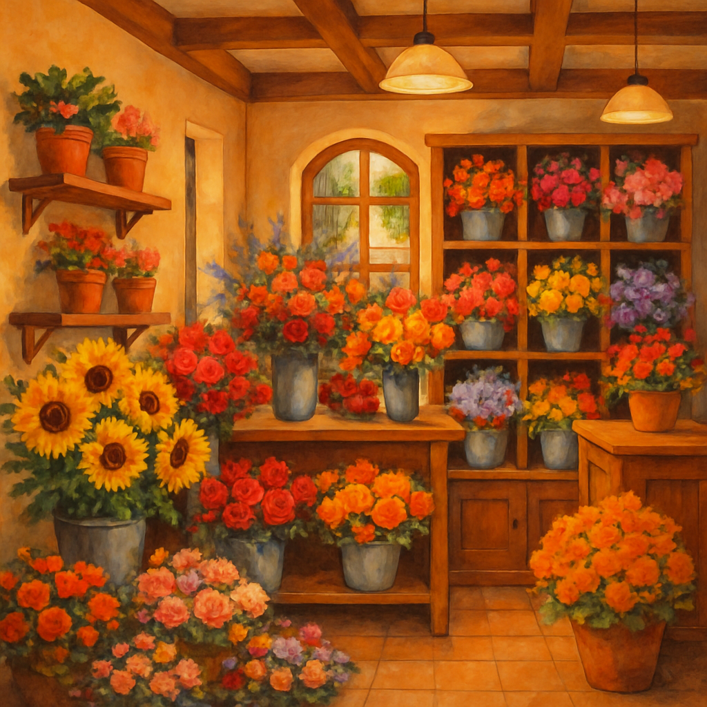 A beautiful flower shop interior filled with fresh flowers